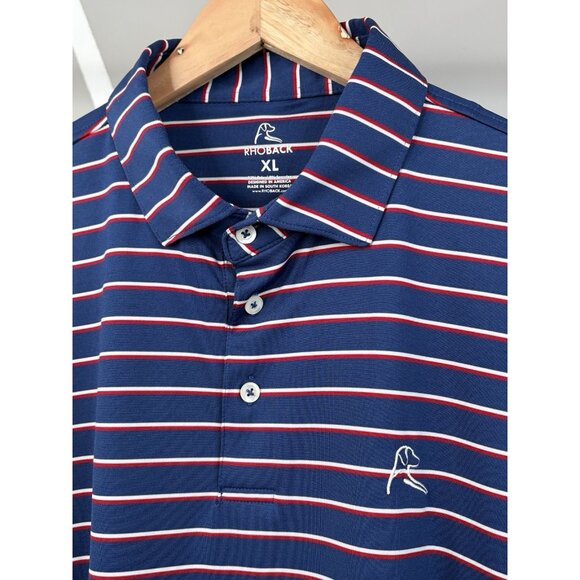 Rhoback Golf Polo Men’s XL Red White Blue US Flag 3 Button Stretch SS - Picture 3 of 13